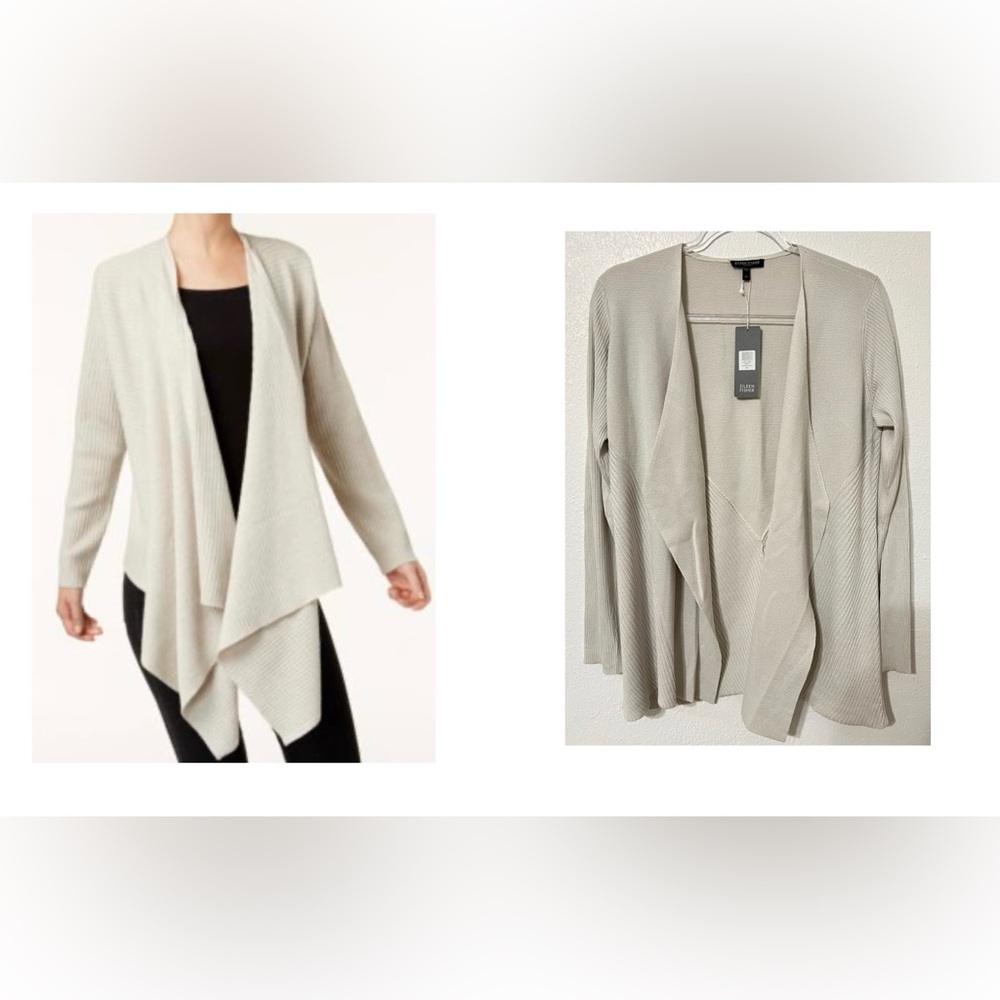 NEW EILEEN FISHER Soft Silk Cotton Blend Cardigan Ribbed Interlock Construction